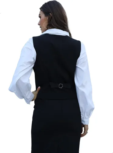 Vista 3 de V VOCNI - Chaleco con 4 botones y cuello en V para mujer