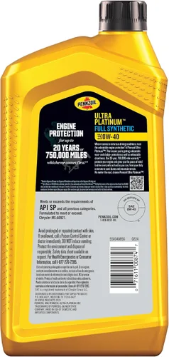 Vista 2 de Aceite completamente sintético para motor Pennzoil Ultra Platinum 0W-40, 1 cuarto de galón