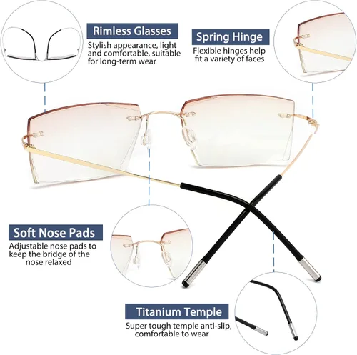 Vista 3 de K.LAVER Lentes de lectura bifocales para hombres y mujeres, sin marco, con bloqueo de luz azul, lentes de corte de diamante, lentes de titanio