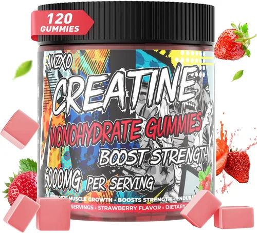 Vista 8 de Gomitas de monohidrato de creatina, 0.23 onzas, 120 unidades de constructor muscular para hombres y mujeres, suplemento de preentrenamiento