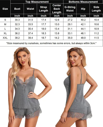 Vista 8 de Avidlove Conjunto de pijama para mujer con ribete de encaje, conjunto de pijama modal con cuello en V, sin mangas, ropa de dormir con cordón