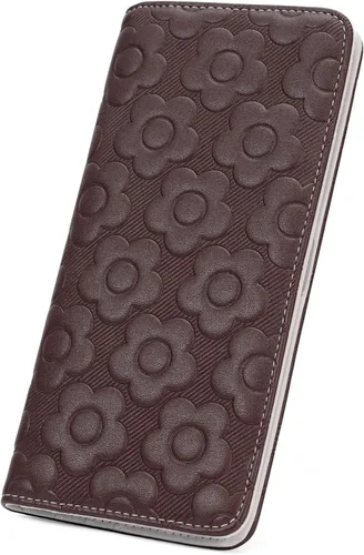 Vista 7 de Cartera delgada ultradelgada para mujer 3D de cuero con estampado de flores en relieve para mujer, cartera con bloqueo RFID, tarjetero plegable