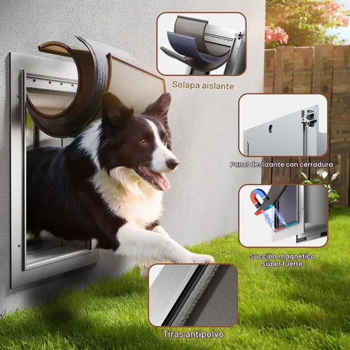 Vista 6 de Puerta de perro grande aislada con 3 solapas para pared, mascotas