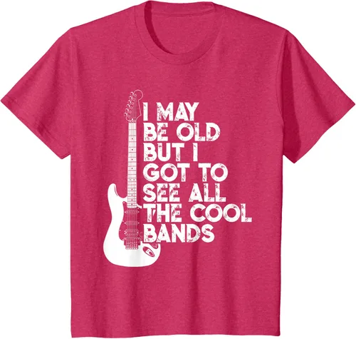Vista 48 de Camiseta con texto en inglés "I May Be Old But I Got to See All The Cool Bands" Negro