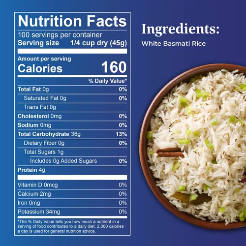 Vista 7 de Arroz blanco basmati tradicional Daawat - Arroz basmati auténtico de grano extra largo - Bolsa de 10 libras