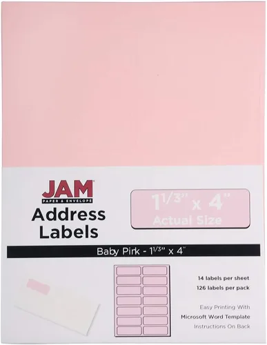 Vista 7 de Etiquetas de dirección de envío JAM PAPER - Rectangular - 1 1/3 x 4 - Rosa bebé pastel - 126/Paquete