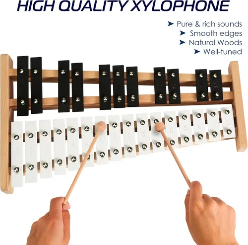Vista 5 de MINIARTIS Glockenspiel Xilófono Xilófono Glockenspiel de tamaño completo de 27 notas con teclas de metal para adultos y niños Instrumento