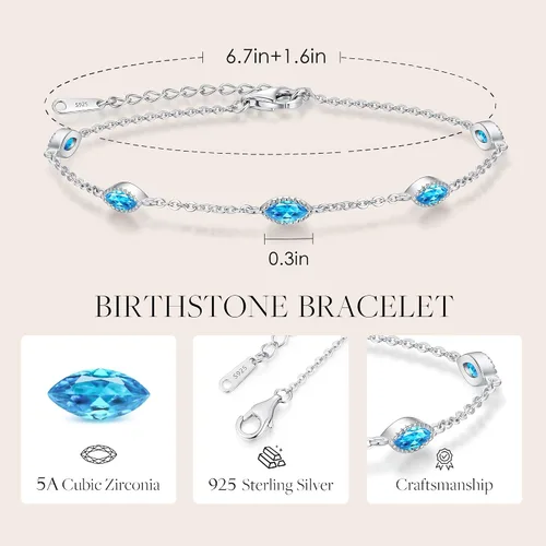 Vista 13 de CDE Pulsera de piedra natal para mujer, plata de ley 925, con eslabones de mal de ojo, gótico, negro, angular, con circonita cúbica, aniversario