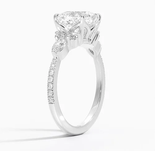Vista 3 de IGI Anillo de compromiso de diamante creado en laboratorio de 3.56 quilates con cuatro puntas de excelente talla, con marquesa lateral y diamantes