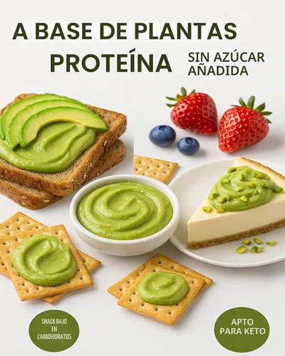 Vista 3 de Crema de pistacho para untar sin azúcar, saludable, cetogénico, vegano, sin gluten, sin aceite de palma, natural, sin lácteos, aperitivo bajo