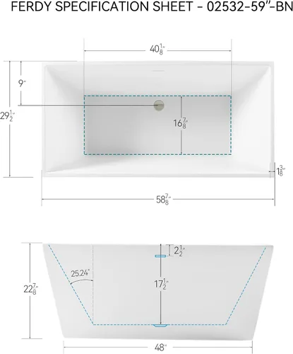 Vista 4 de FerdY Palawan - Bañera independiente de acrílico de 59 pulgadas, diseño contemporáneo rectangular para bañera de inmersión independiente
