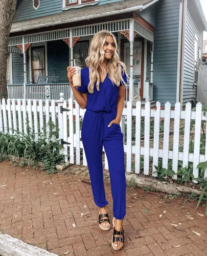 Vista 2 de PRETTYGARDEN Womens Deep V Neck Wrap Drawstring Waist Jumpsuit