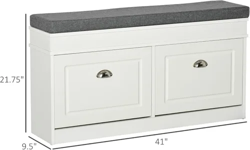 Vista 3 de HOMCOM - Zapatero moderno para entrada con cojín, 2 cajones, color blanco
