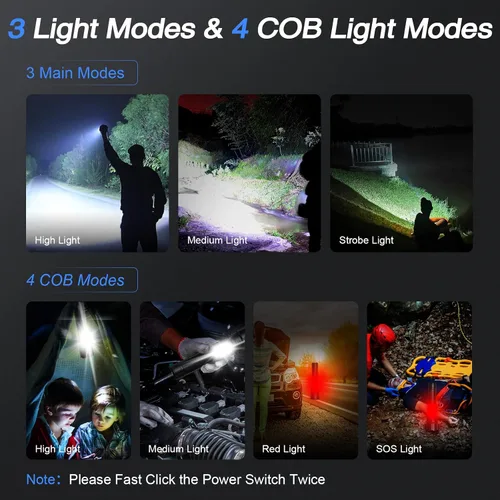 Vista 5 de Linternas recargables de alto lúmenes, linterna LED de 99,000 lúmenes, luz de flash brillante con 7 modos, linternas para campamento, hogar, IPX7