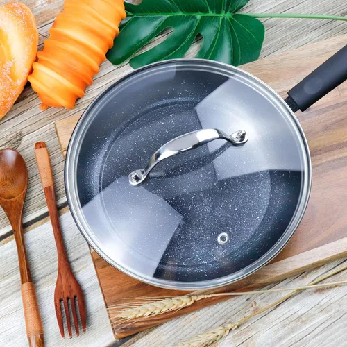 Vista 8 de Tapa de olla de vidrio transparente de 8 pulgadas para funda de repuesto para sartén Con mango de puente de arco de acero inoxidable plateado