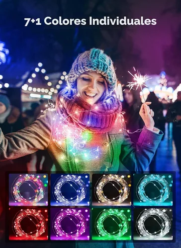 Vista 4 de Minetom - Guirnalda de luces que cambian de color, 33 pies, 100 luces LED con control remoto USB Fairy Lights Indoor with 11 Modes, Twinkle