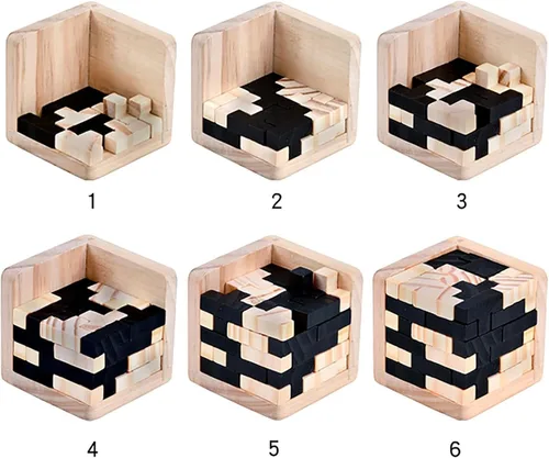 Vista 2 de Rompecabezas de madera 3D rompecabezas de madera en forma de T, rompecabezas de lógica, rompecabezas educativo para niños y adultos (negro)