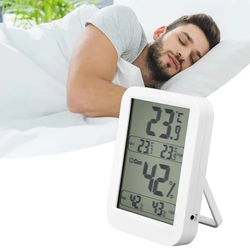 Vista 5 de Thermometer Hygrometer Digital Large LCD Display Accurate Temperature Humidity Meter for Reptile Terrarium Greenhouse Warehouse White ABS 120g