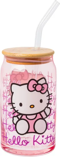 Vista 29 de Silver Buffalo Sanrio - Vaso de vidrio con tapa de bambú y sorbete de vidrio de fotos de Badtz-Maru, 16 onzas