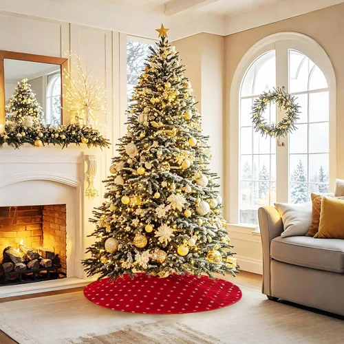 Vista 6 de Lewondr Falda de Árbol de Navidad, Falda de 48 Pulgadas para Árbol de Navidad con Copo de Nieve, Falda de Árbol de Terciopelo Suave para el Día