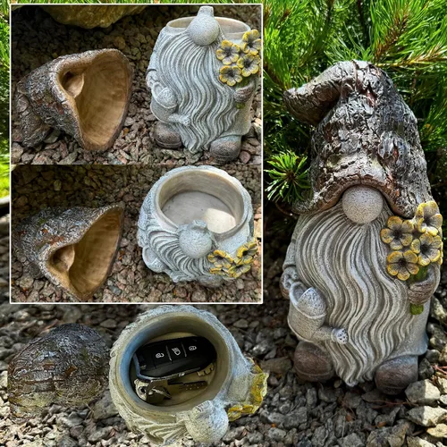 Vista 5 de Mood Lab Gnomo de jardín – Figura de gnomo de llave – Estatua de césped de 9.25 pulgadas – para decoración al aire libre o de la casa