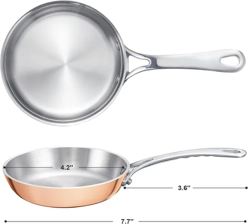 Vista 2 de Mini sartén, olla de acero inoxidable de tres capas con mango que se mantiene fresco, salsa térmica y aceite (4 pulgadas/0.12 cuartos de galón)