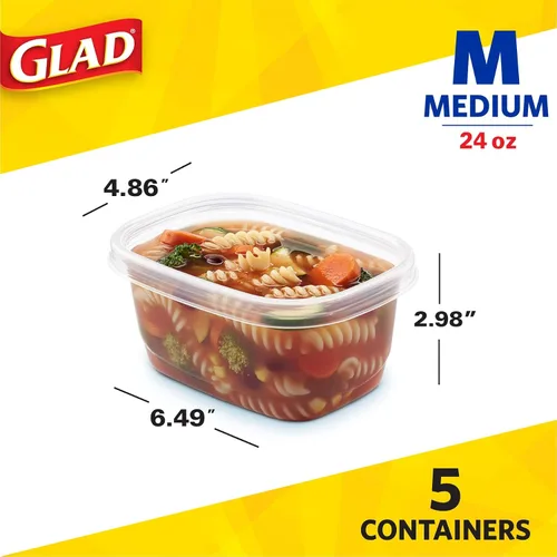Vista 4 de GladWare Sopa y Ensalada para Uso Diario, Almacenamiento Rectangular Mediano, Estándar, 24 Onzas, Juego de 5