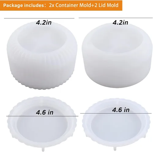 Vista 4 de 2 moldes de resina para tarros grandes con tapa, caja de resina de silicona, molde cilíndrico para resina epoxi, joyería, portavelas, organizador