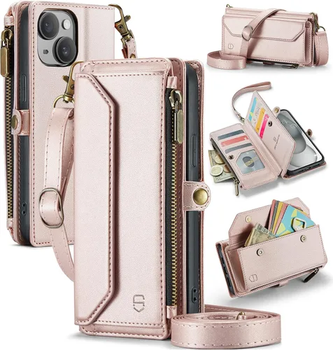 Vista 14 de Strapurs - Funda magnética desmontable para iPhone 15, color negro Compatible with Magsafe, Crossbody Wrist Strap, RFID Blocking 9-Card Holder