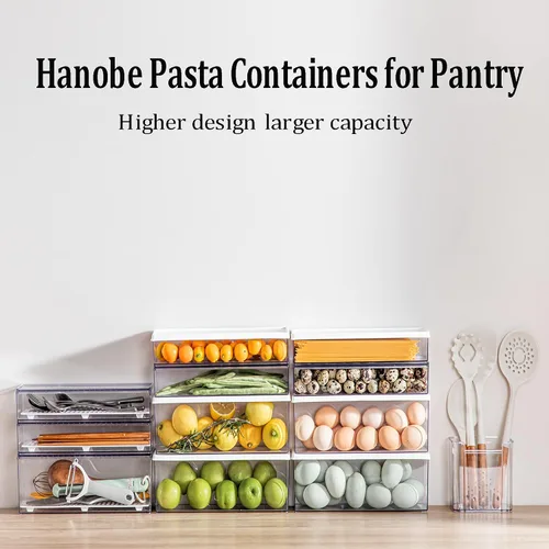 Vista 7 de Hanobe - Contenedores para pasta para despensa, grandes, para espaguetis y fideos y lasaña, 2 piezas, contenedor rectangular transparente gris