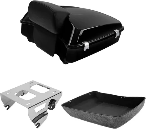 Vista 28 de TCT-MOTORPARTS Paquete de viaje picado, maletero, almohadilla de respaldo, estante de montaje individual negro para modelos Harley Touring Road King