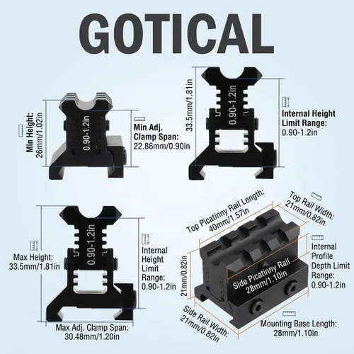 Vista 2 de Picatinny Riser Mount Adjustable Height Lockdown Series with Quick Release, 1.57", Raise 0.9-1.2 inches, Scalloped Picatinny Slots for Scopes