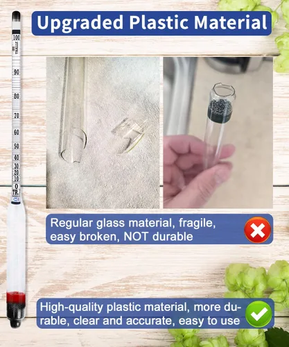 Vista 4 de CIMALAB Kit de medidor de alcohol hidrómetro, hidrómetro de alcohol 0-200 a prueba y Tralle con tarro de prueba de hidrómetro, probador de alcohol a