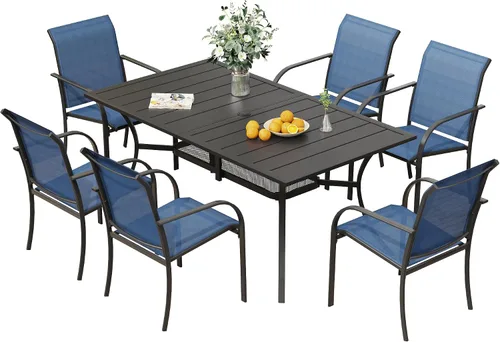 Vista 29 de VICLLAX Juego de 2 sillas de patio pequeñas para exteriores, juego de sillas apilables para patio y mesa de comedor cuadrada para porche delantero