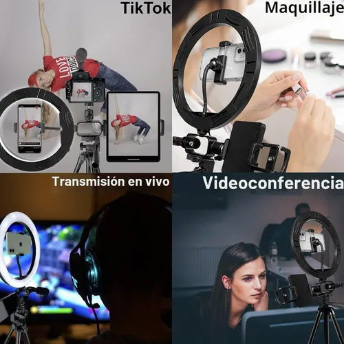 Vista 4 de Acuvar Kit de vlogging premium de 9 piezas para iPhone, Android y cámaras, micrófono, soporte de trípode y luz LED, paquete de YouTube, TikTok