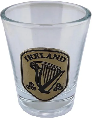 Vista 2 de Juego de 3 vasos de chupito, diseño irlandés, adorno celta, arpa, trébol, Slainte Claddagh, Irlanda, artículo de bar, recuerdo, regalo