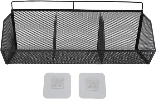 Vista 7 de Cesta de alambre de metal, 3 rejillas para colgar en la pared, organizador de almacenamiento de apertura inclinada para cocina, baño, lavandería