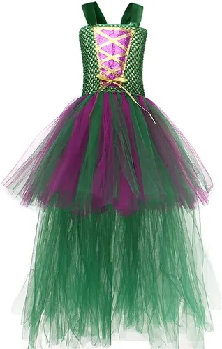 Vista 2 de ODIZLI Disfraz de bruja de Halloween para niñas, vestido de tul con accesorios