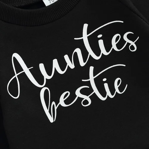 Vista 4 de fhutpw Sudadera de manga larga con estampado de letras para bebés, niños y niñas, ropa de otoño Tías Bestie- Negro