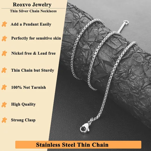 Vista 3 de Reoxvo Collares de cadena de plata para hombres, niños y mujeres, caja de acero inoxidableFigarocuerda trenzadacollar de cadena de eslabones cubanos