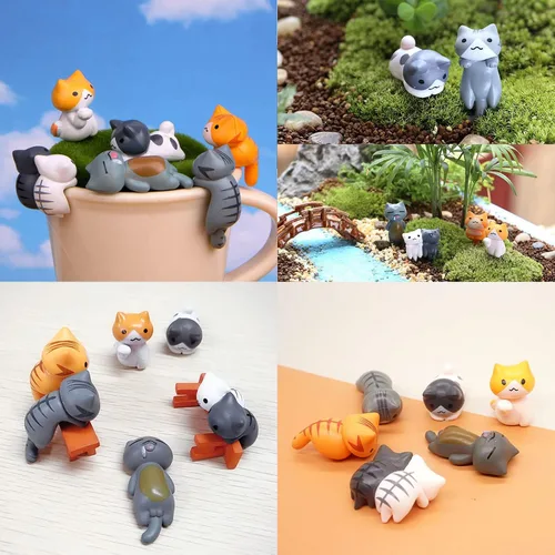 Vista 4 de 16 piezas de bonitas figuras de gato para decoración de pasteles, bonito gatito de hadas, jardín, micro paisaje, adorable estatua de animales