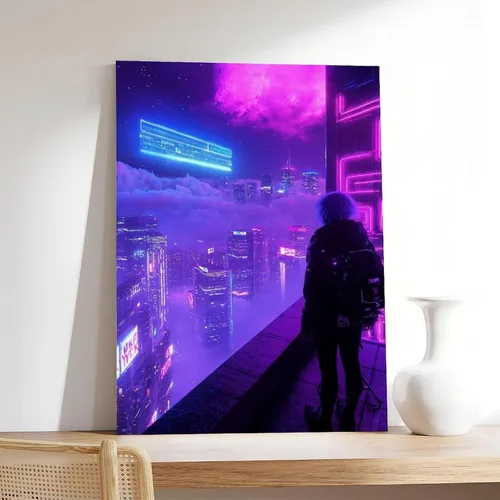 Vista 7 de Surreal Synthwave Art Print – Dreamy Retro Futuristic Cityscape Poster – Unique Sci-Fi Wall Decor Canvas Poster Wall Art Decor Print Picture Frame