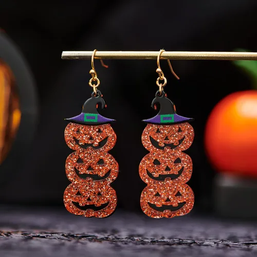 Vista 4 de LILIE&WHITE Aretes de Halloween para mujer, aretes de calabaza para araña, aretes colgantes de bombeo, aretes colgantes de telaraña, joyería
