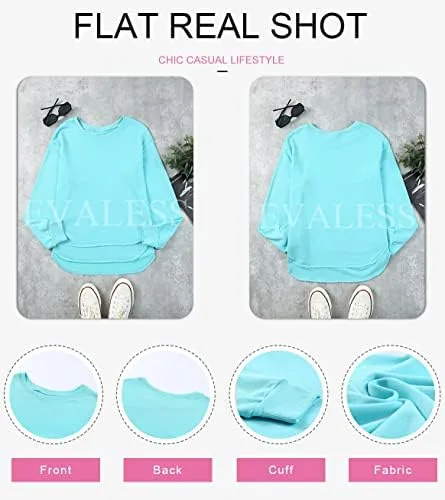Vista 5 de EVALESS Sudadera para mujer, casual, color liso, cuello redondo, manga larga, abertura lateral, túnica de ajuste holgado