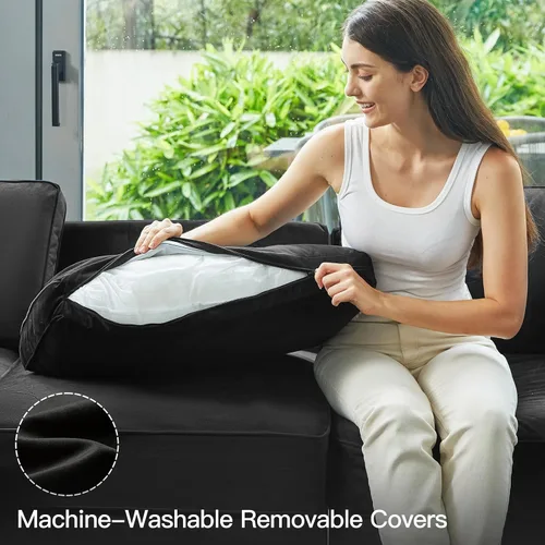 Vista 3 de Belffin Sofá modular en forma de U de gran tamaño con tumbonas dobles reversibles de terciopelo con almacenamiento, color negro