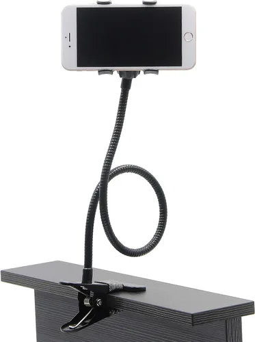 Vista 7 de Soporte para teléfono celular, soporte perezoso universal para teléfono móvil, clip de brazo largo de cuello de cisne flexible (negro)