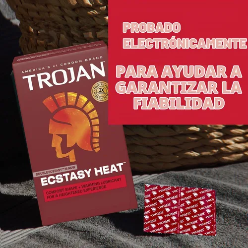 Vista 8 de TROJAN Condones Lubricados Double Ecstasy, Condones Acanalados, 10