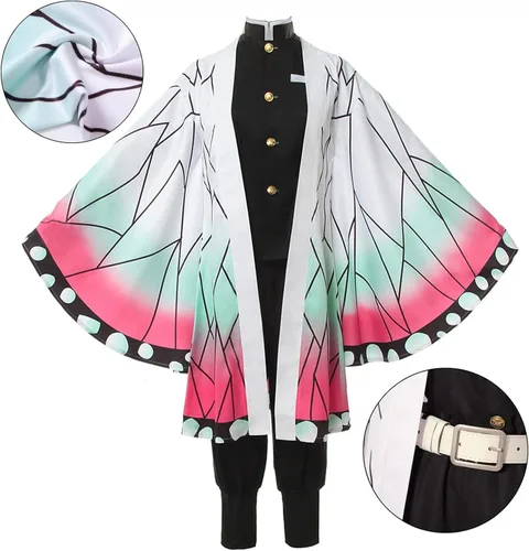 Vista 2 de PARAWEYSE Full Set Halloween Womens Cosplay Costume For Kochou Shinobu Party Role Costume Kimono Outfit WShoes Wig Sword