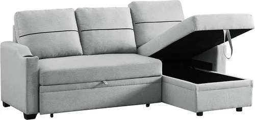 Vista 9 de Sofá modular convertible, moderno sofá de lino de 3 asientos, sofá reversible con diván de almacenamiento en forma de L para espacios pequeños, sala