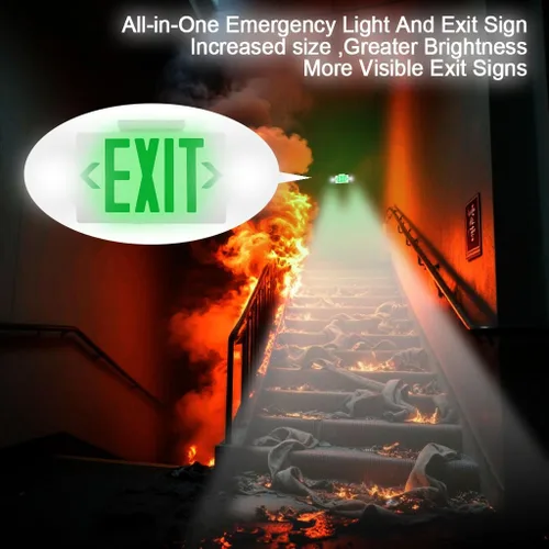 Vista 4 de Combo de luz LED de emergencia y señal de salida, señal de salida verde, luz de salida de emergencia certificada UL, lámparas ajustables con batería
